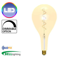 4W LED Vintage Soft Coil Vertical Filament Giant Pear Drop - ES, Amber, 2200K - Glo Fix