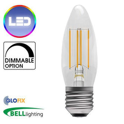 EdisonScrewCap - BELL Lighting 4W LED Filament Clear Candle 470 Lumens (Edison Screw Cap) Replaces 40W