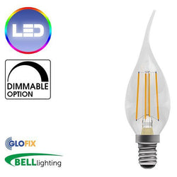 Small Edison Screw Cap (E14) 14mm - BELL Lighting 4W LED Filament Bent Tip Clear Candle 470 Lumens (Small Edison Screw) Replaces 40W