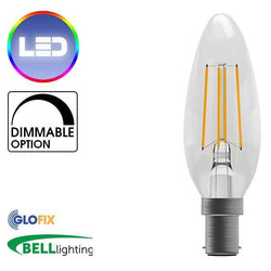 Small Edison Screw Cap (E14) 14mm - BELL Lighting 4W LED Filament Clear Candle 470 Lumens (Small Bayonet Cap) Replaces 40W