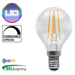 Small Edison Screw Cap (E14) 14mm - BELL Lighting 4W LED Filament Clear Round 470 Lumens (Small Edison Screw) Replaces 40W